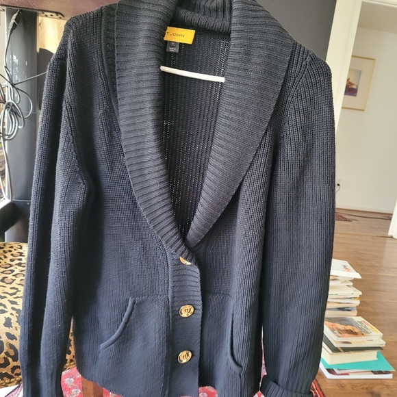 St. John Shawl Collar Sweater Cardigan Gold Buttons M - Picture 2 of 11